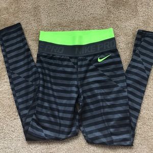 Nike pro leggings with neon band